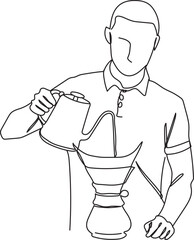 Barista Brewing Pour Over Coffee Line Art