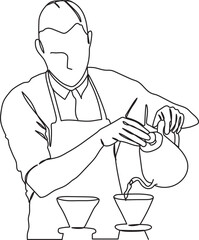 Barista Brewing Pour Over Coffee Line Art
