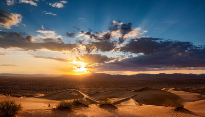 Sunset In The Desert With Clouds