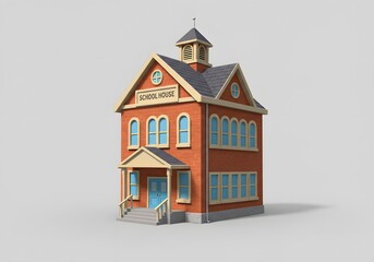 Charming Cartoon School House Building Illustration