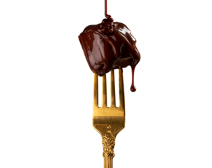 Artistic golden fork with melting chocolate dessert – modern branding