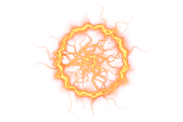 Abstract orange energy burst overlay with intricate lightning patterns, glowing radiance emanating from the center, ideal for creative design projects and visual effects applications