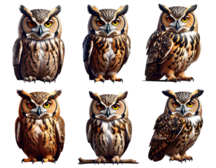 Set of owl isolated on the transparent background PNG. AI generative