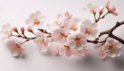 Tranquil Cherry Blossom Branch On White Background Evoking Sense Of Korean Spring
