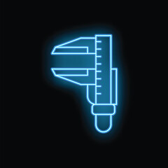 Glowing neon caliper measuring tool icon illustration on dark background