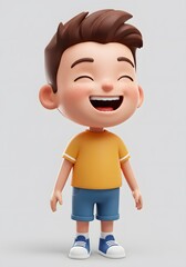 Happy Cartoon Boy Laughing with Freckles