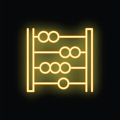 Yellow neon abacus icon glowing against a black background, representing concepts like education, counting, and traditional calculation methods