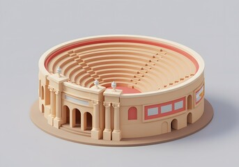 Isometric 3D Rendering of a Classical Amphitheater with Columns and Arches