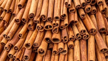 Close-up stack of cinnamon sticks