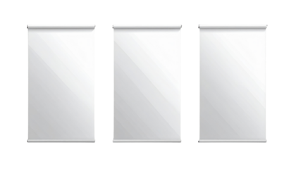 Three blank roll-up banners arranged side by side, ready for customization or display.