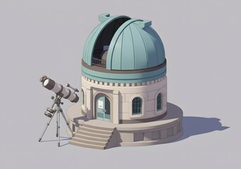 Observatory Building with Telescope and Dome