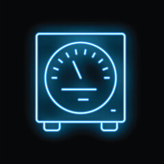Neon electric meter with blue glowing light effect on black background