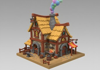 Stylized Medieval Blacksmith Forge with Colorful Smoke