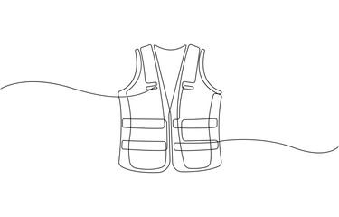 Continuous one line drawing of a high visibility safety vest workwear vector illustration, on transparent background.