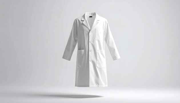 White Lab Coat Floating on White Background - Medical Doctor Uniform 3D Mockup