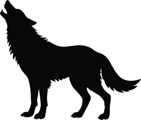 wolf howling silhouette vector, wild canine illustration
