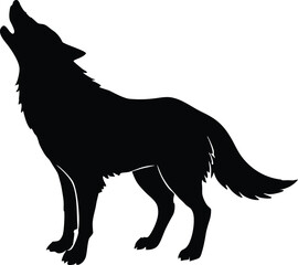 wolf howling animal wilderness silhouette vector, lone wolf icon illustration
