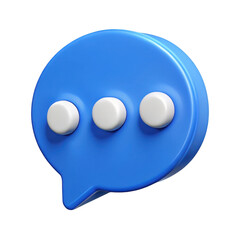 3d blue speech bubble with ellipsis isolated on transparent background
