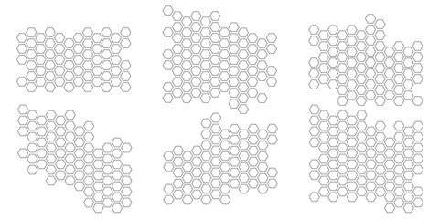 Propolis Honey comb pattern. Honeycomb structure hexagonal background. Honey, pollen, wax, parchment and bee products in sketch style. Stock vector illustration isolated on a white background.