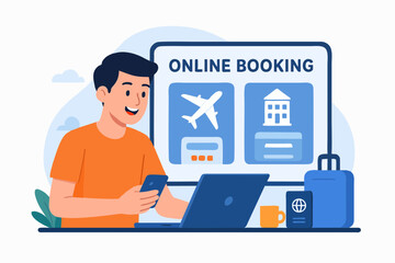  Man booking flight tickets online with smartphone.