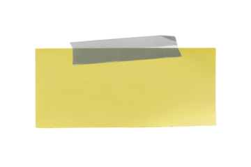  yellow sticky note attached by grey tape  isolated on white background