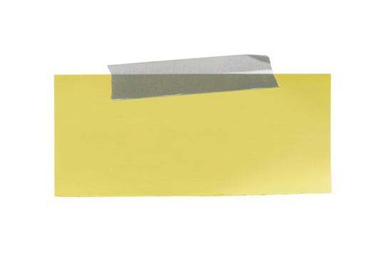 yellow sticky note attached by grey tape  isolated on white background
