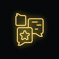 Obraz premium Glowing neon speech bubbles representing online customer feedback and satisfaction surveys