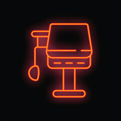 Red neon sign representing a medical scale glowing up on a black wall