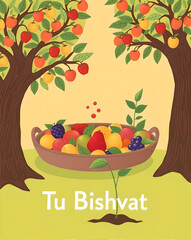 Tu Bishvat – New Year for Trees Illustration (Tree Planting & Fruit Celebration)