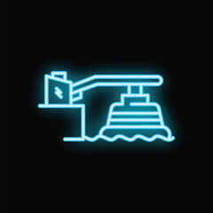 Blue neon icon of electric car charging station providing sustainable transportation glowing on black background