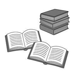 Monochrome Hand-Drawn Illustration of Books for Reading, Study, and Education