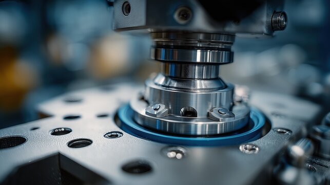 Gros plan d'une machine industrielle avec pi&egrave;ces m&eacute;talliques pr&eacute;cises