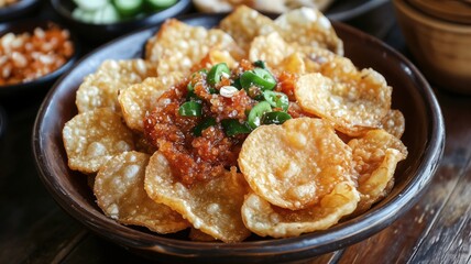Crispy baked chips with a spicy tomato and herb topping, a delicious snack