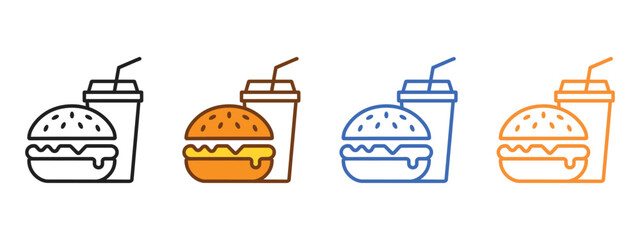 Fast Food Unhealthy Diet, burger and soda icon vector. burger and drink symbol. vector illustration.