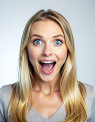 Studio portrait of a surprised woman on white background