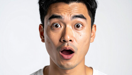 Studio portrait of a fearful man on white background