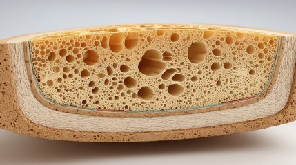 Cross-section of a sponge showing texture and air pockets in detail