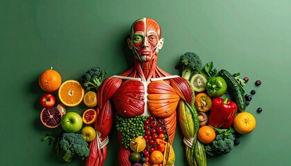 Healthy Diet and Human Anatomy Illustration.