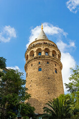 Ancient tall Galata tower landmark in Istanbul Turkey