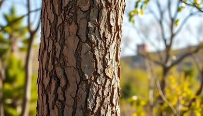 Stark, severed tree trunk against a blurred, natural background,  rural,  close-up
