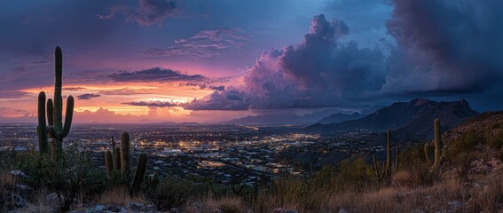 Dramatic Sunset Over a Desert City