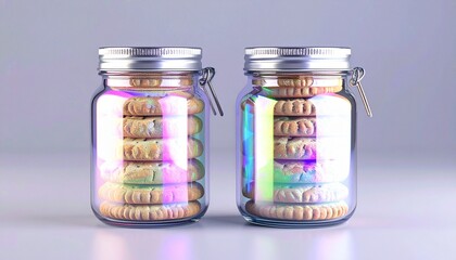 glass jars of colorful biscuit