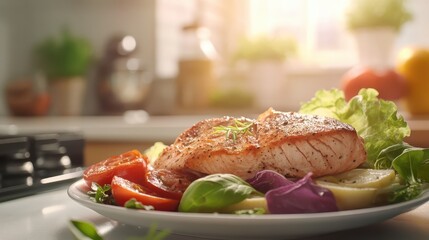 Delicious Grilled Salmon with Fresh Vegetables and Herbs