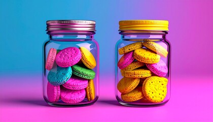 glass jars of colorful biscuit