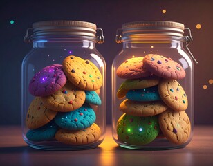 glass jars of colorful biscuit