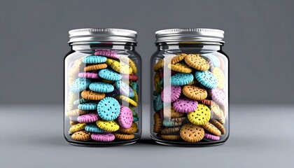 glass jars of colorful biscuit