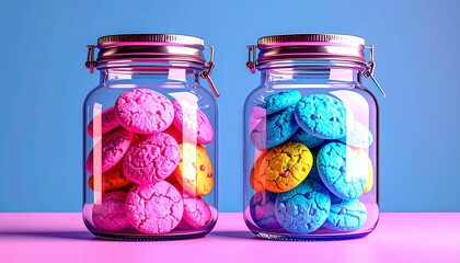 glass jars of colorful biscuit