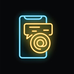Glowing neon icon of a smartphone with a new email notification is displayed on a dark background