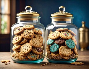 glass jars of colorful biscuit