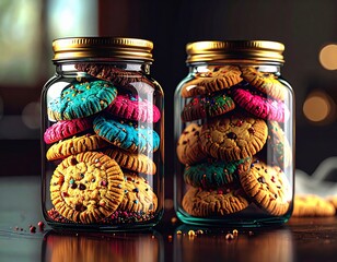 glass jars of colorful biscuit